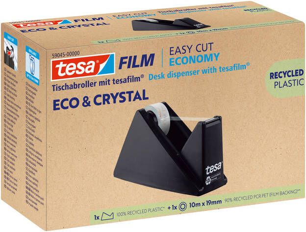 Tesa Plakbandhouder eco&crystal 59045 zwart met 1 rol tape 19mmx10m