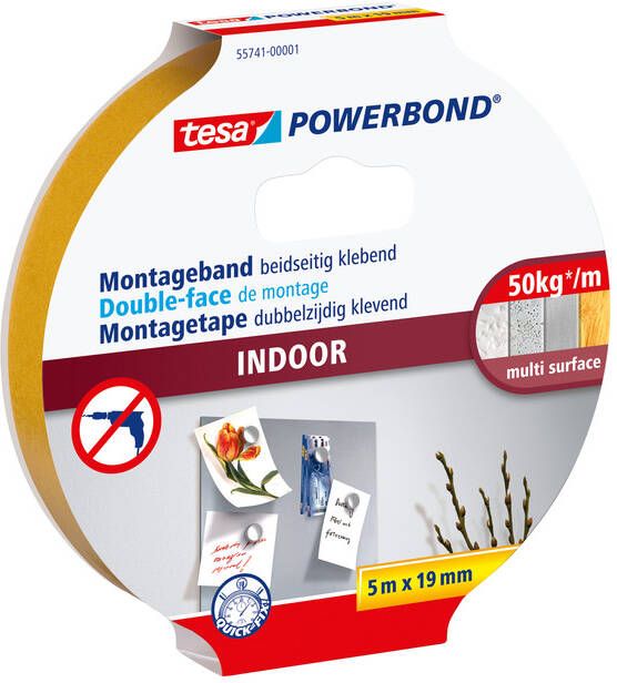 Tesa Montagetape Powerbond Indoor dubbelzijdig 5mx19mm wit