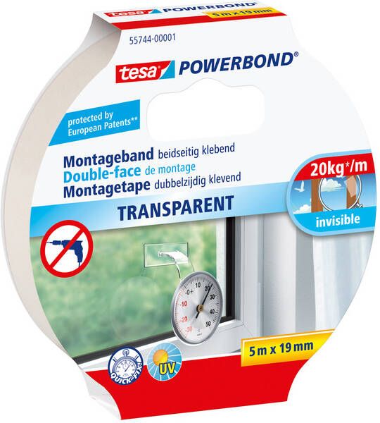 Tesa Montagetape Powerbond dubbelzijdig 5mx19mm transparant
