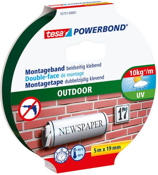 Tesa Montagetape Powerbond Outdoor dubbelzijdig 5mx19mm transparant
