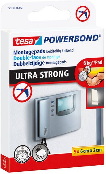 Tesa Montage pad Â Powerbond Ultra Strong dubbelzijdig 2x6cm 9 stuks