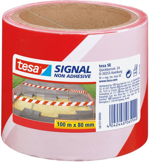 Tesa waarschuwingstape afzetlint niet klevend ft 80 mm x 100 m rood wit
