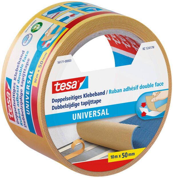 Tesa Tapijttape universal 10mx50mm dubbelzijdig wit