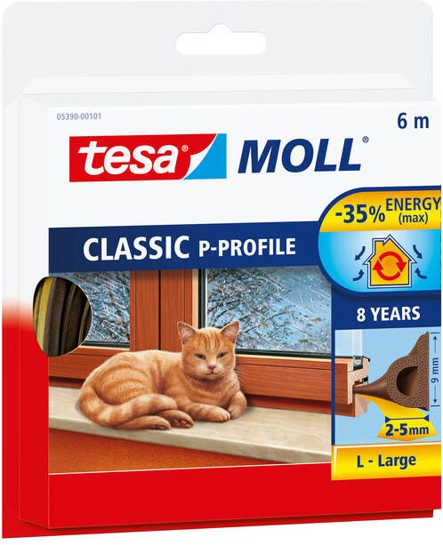 Tesa Tochtstrip Moll 05390 P profiel 9mmx6m bruin
