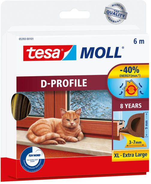 Tesa Tochtstrip Moll 05393 D profiel 9mmx6m bruin