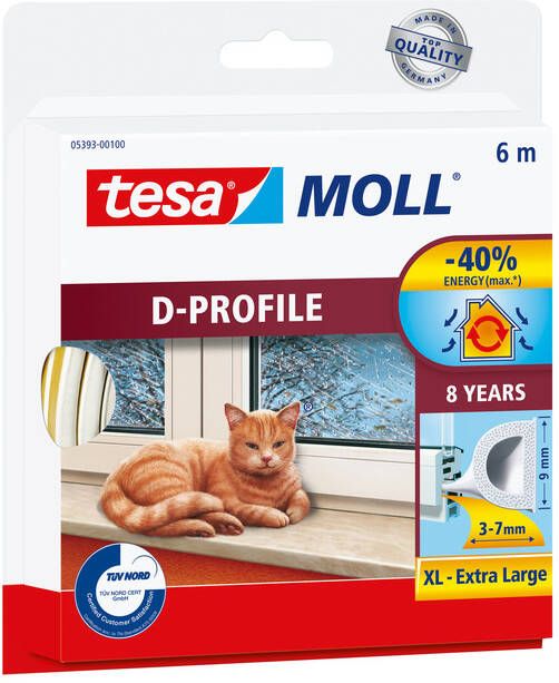 Tesa Tochtstrip Moll 05393 D profiel 9mmx6m wit