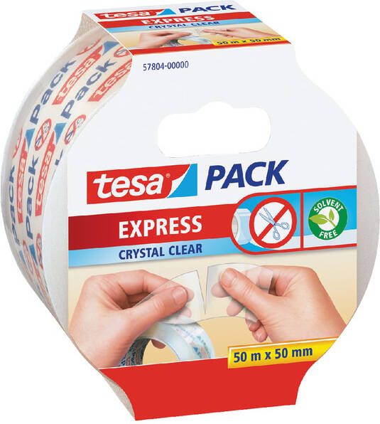 Tesa verpakkingsplakband Express Crystal Clear ft 50 mm x 50 m handscheurbaar transparant