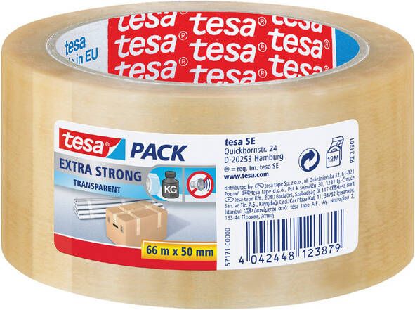 Tesa verpakkingsplakband Extra Strong ft 50 mm x 66 m PVC transparant