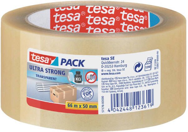 Tesa Verpakkingstape 50mmx66m transparant ultra sterk PVC