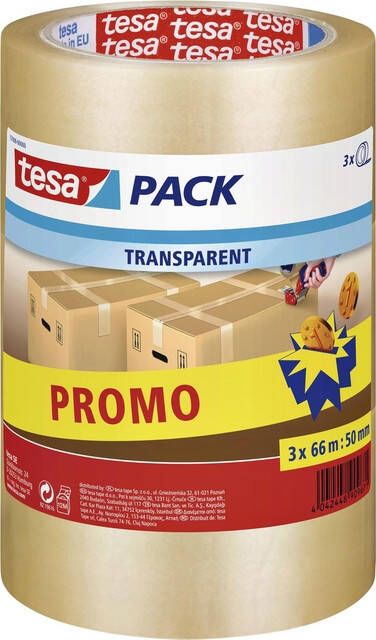 Tesa Verpakkingstape packÂ 66mx50mm transparant promopack