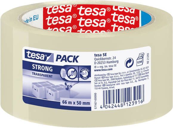Tesa Verpakkingstape packÂ Strong 66mx50mm PP transparant