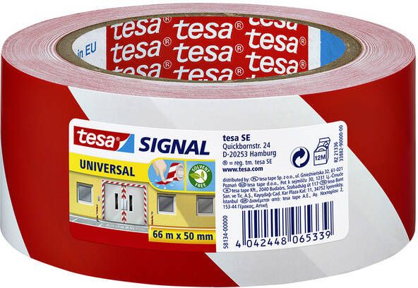 Tesa waarschuwingstape Universal ft 50 mm x 66 m rood wit