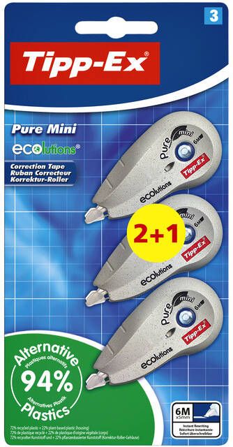 Tipp-ex Correctieroller 5mmx6m ecolutions pure mini blister 2+1 gratis