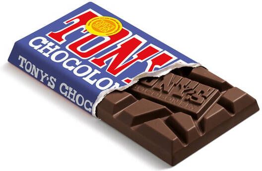 Tony's Chocolonely Chocolade donkere melk pretzel toffee reep 90 gram