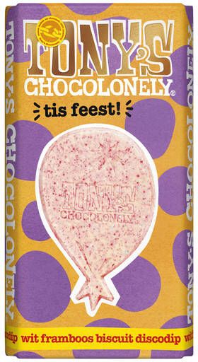 Tony's Chocolonely Chocolade Tonys Chocolonely tis feest! wit framboos biscuit discodip 180 gram 1 stuk