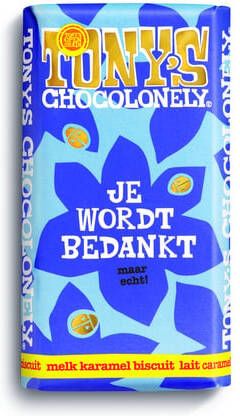Tony's Chocolonely Chocolade Tonys Chocolonely je wordt bedankt! melk amandel kletskop 180 gram 1 stuk