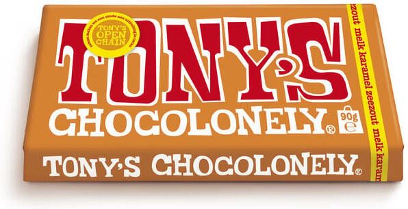Tony's Chocolonely Chocolade melk karamel zeezout reep 90 gram