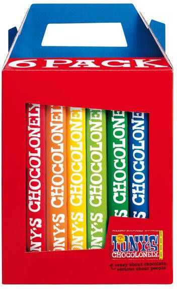 Tony&apos;s Chocolonely chocoladereep Rainbowpack Classic 180 g 6 stuks mix