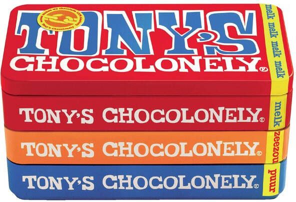 Goedkope Tony's Chocolonely Bestellen Chocolade Tony's Chocolonely puur-melk en karamel zeezout blik 540gr