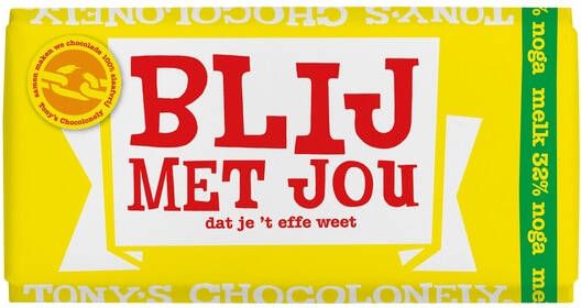 Tony's Chocolonely Chocolade reep 180gr melk noga "Blij met jou"