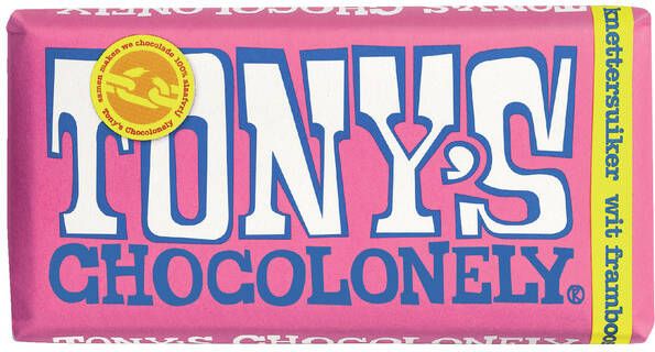 Tony's Chocolonely Chocolade wit framboos knettersuiker 180 gram 1 stuk