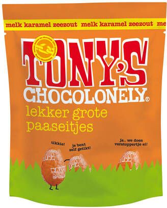 Tony's Chocolonely Chocolade Tonys Chocolonely paaseitjes melk karamel zeezout 178 gram 1 zak