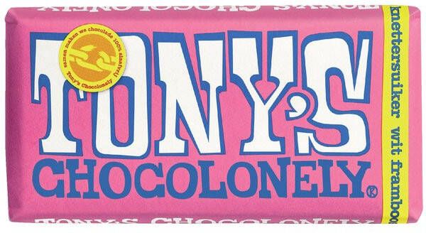 Tony's Chocolonely Chocolade wit framboos knettersuiker 180 gram 1 stuk