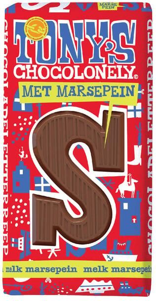 Tony's Chocolonely Chocoladeletter melk marsepein S 180gr