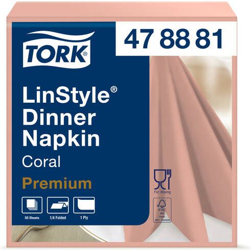 Tork Dinnerservet LinStyle 1 4-vouw 1-laags 50st koraalrood