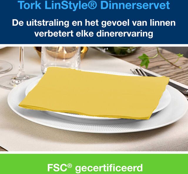 Tork Dinnerservetten LinStyleÃ‚Â 1 4-vouw 1-laags 50st mosterdgeel 478882 - Foto 1
