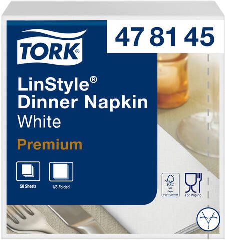 Tork Dinnerservetten Premium LinStyle 1 8 gevouwen 1-laags 50 st wit 478145