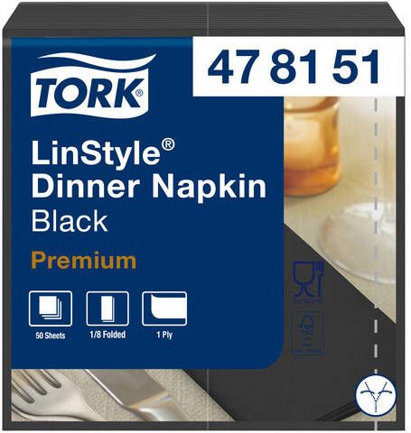 Tork Dinnerservetten Premium LinStyle 1 8 gevouwen 50st zwart 478151
