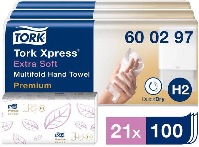 Tork Handdoek H2 Xpress Premium multifold 2-laags 212x340mm 21x100 vel wit 600297