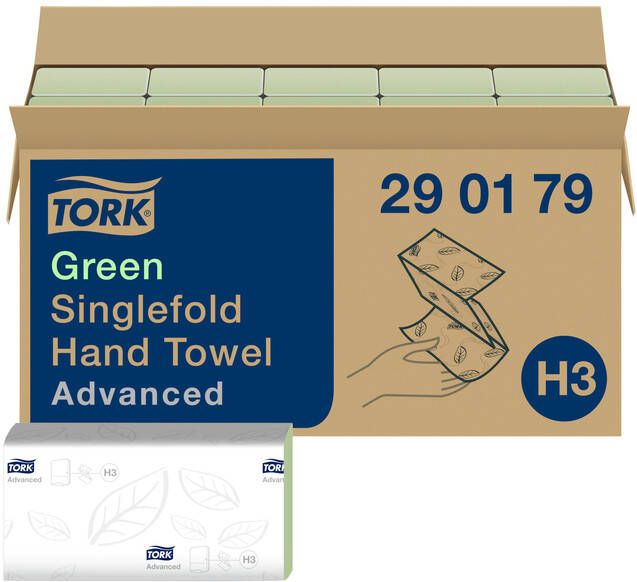 Tork papieren handdoeken Advanced 2-laags 250 vellen systeem H3 groen pak van 15 stuks