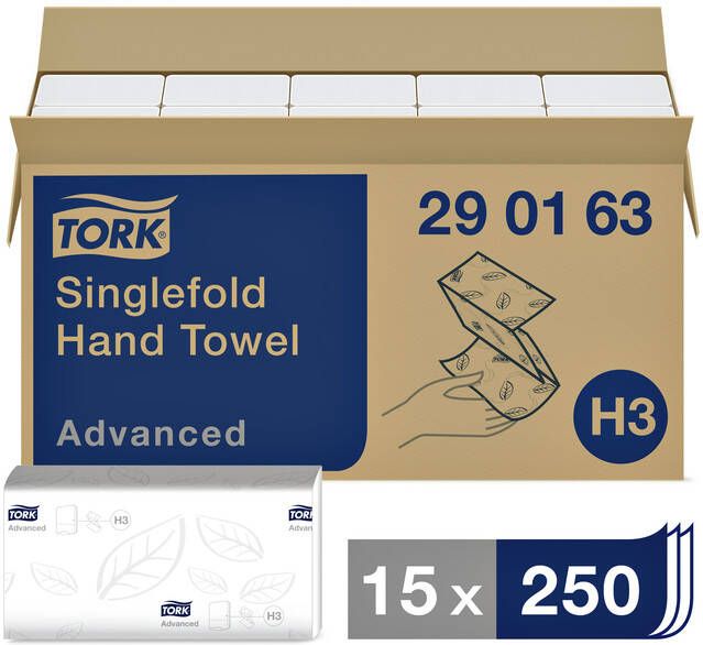 Tork papieren handdoeken Advanced 2-laags 250 vellen systeem H3 wit pak van 15 stuks