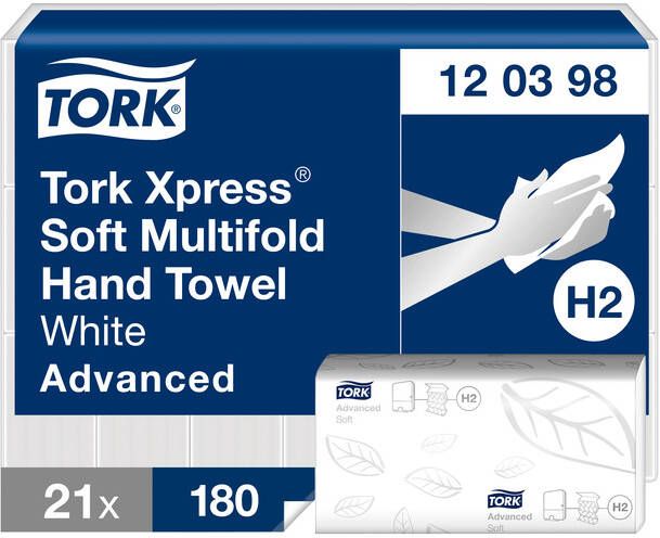 Tork Handdoek XpressÂ H2 Multifold advanced 2-laags 21x180st wit 120398