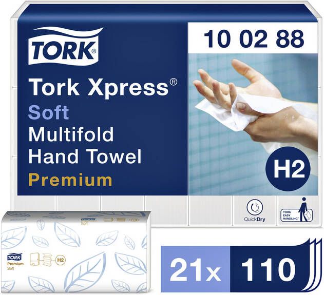 Tork papieren handdoeken Xpress Soft 2-laags 110 vellen systeem H2 pak van 21 stuks