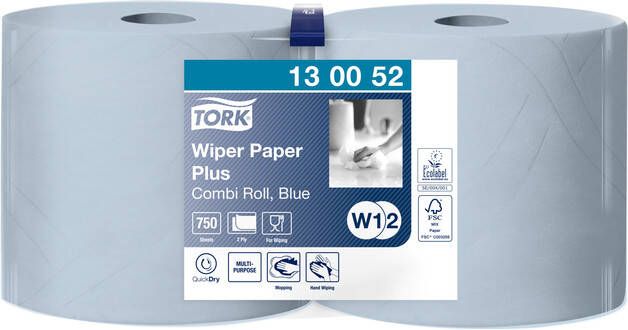 Tork Poetspapier Wiping Plus Combi W1 2 255m blauw 130052