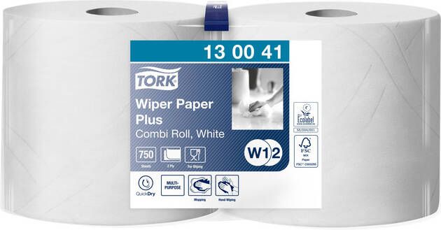 Tork Poetspapier Wiping Plus Combi W1 2 multifunctioneel 255m wit 130041