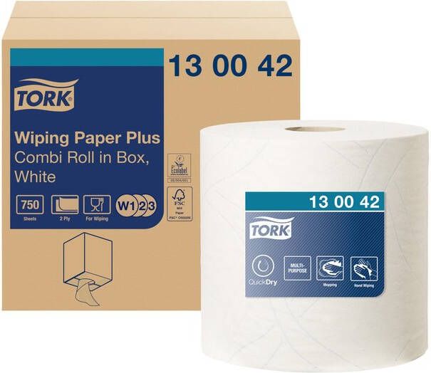 Tork Poetspapier Wiping Plus Combi W1 2 3 multifunctioneel 255m wit 130042