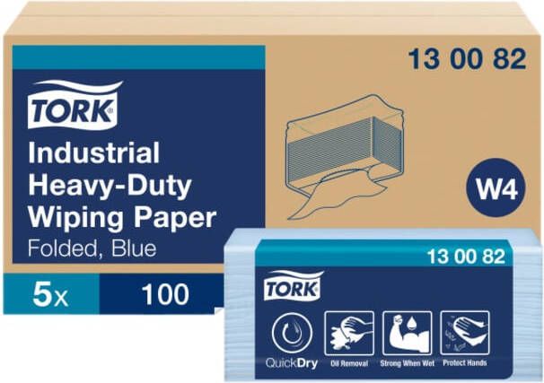 Tork Reinigingsdoek W4 Premium Industrial Heavy-Duty gevouwen 3-laags 5x100 vel blauw 130082