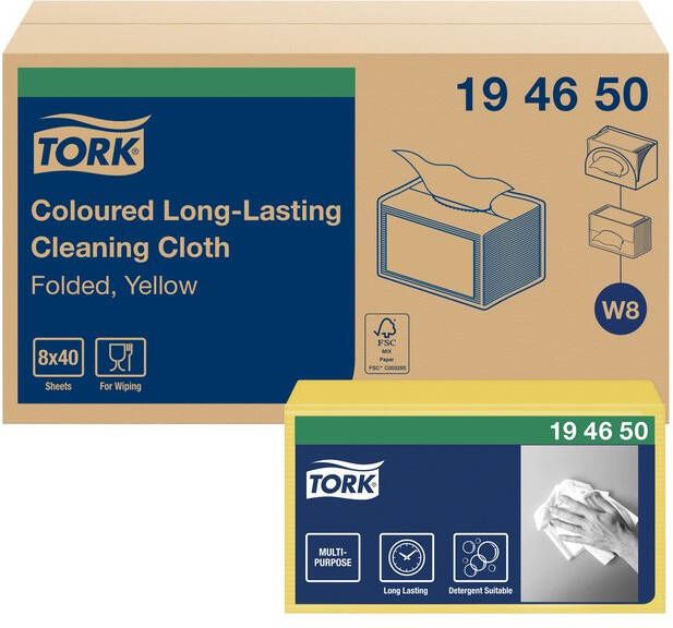 Tork Reiningingsdoek Long Lasting W8 multifunctioneel geel 194650