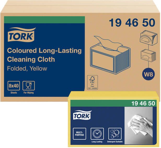 Tork Reiningingsdoek Long Lasting W8 multifunctioneel geel 194650