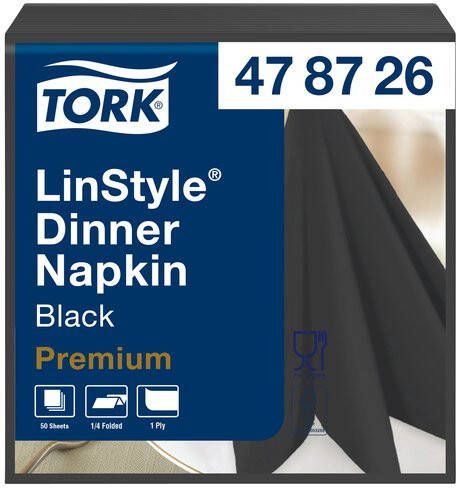 Tork Dinnerservetten LinStyle 1 4-vouw 1-laags 50st zwart 478726