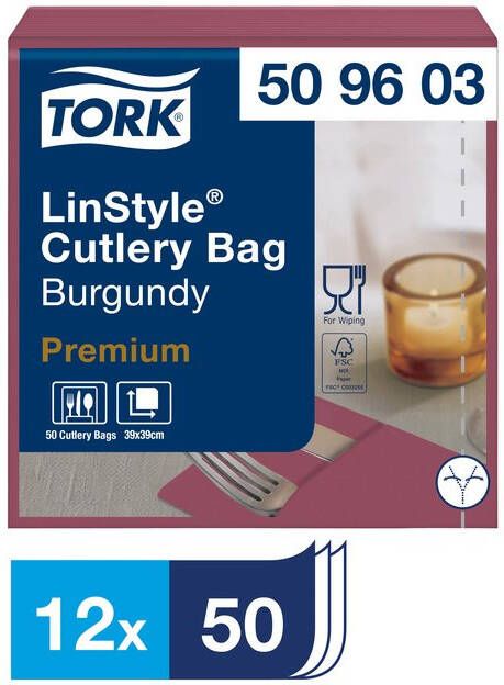 Tork Servetten 509603 LinStyle Pochette donkerrood burgundy 19.5x9.8cm 50stuks