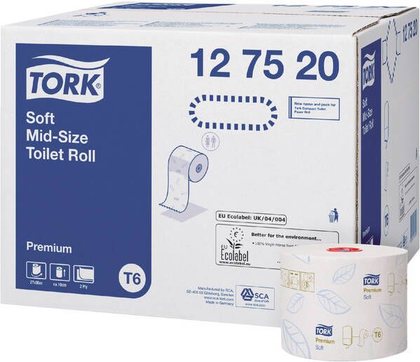 Tork Premium toiletpapier soft mid-size 2-laags systeem T6 wit pak van 27 rollen