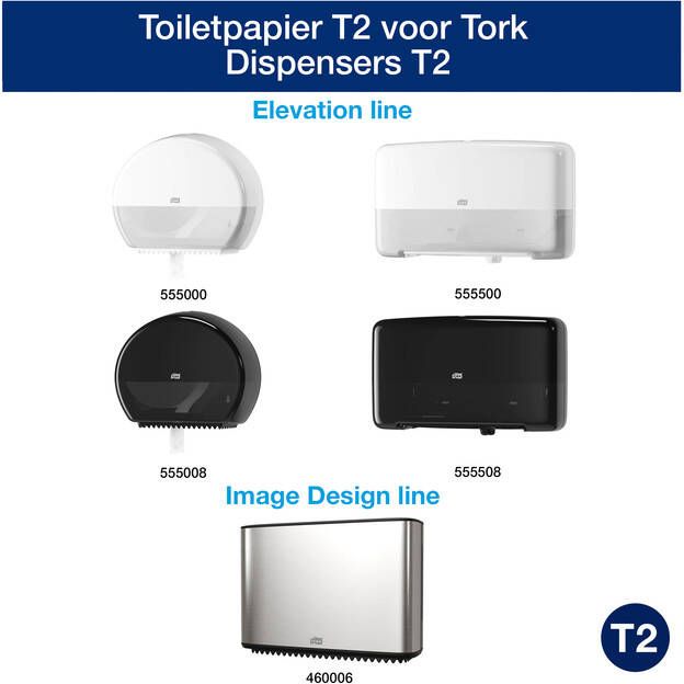 Tork Toiletpapier Mini Jumbo T2 advanced 2-laags 12 rollen wit 120280 - Foto 1
