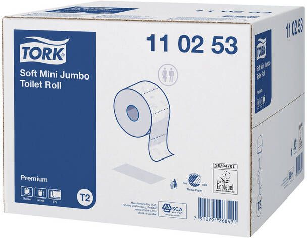 Tork Toiletpapier Mini Jumbo T2 premium 2-laags 170mtr wit 110253 - Foto 1