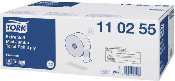 Tork Toiletpapier Mini jumbo T2 premium 3-laags 12x120mtr wit 110255 - Foto 3