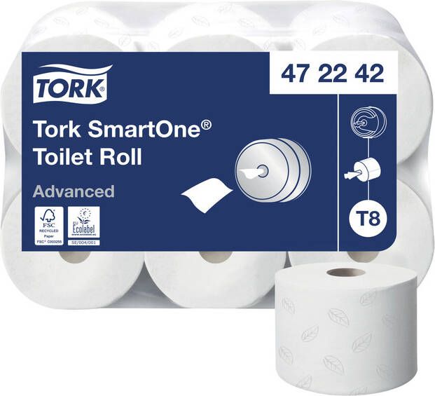 Tork Toiletpapier SmartOneÃ‚Â T8 advanced 2 laags 1150 vel wit 472242